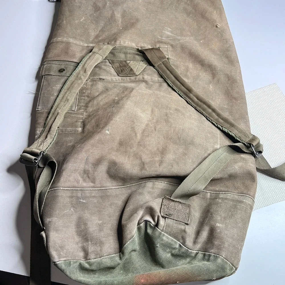Vintage Military Canvas Duffle Bag Backpack Olive Drab Sea Bag Dollinger ID